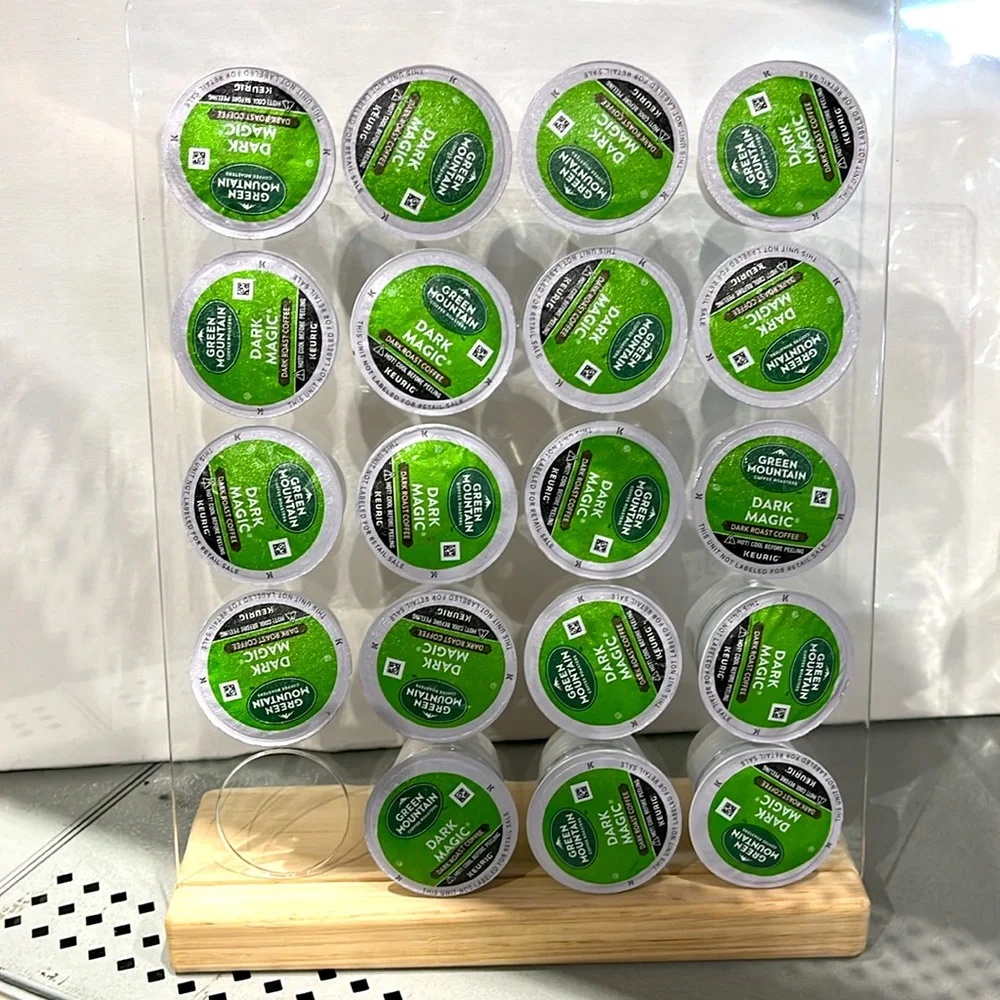 NWT Coffee Pod K-CupStorage Stand Clear w/Wood Base